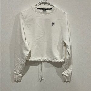 PINK Victoria's Secret White Cropped Sweatshirt